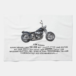 Kitchen towel with motorcycle and text