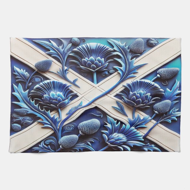 Kitchen towel with Scottish Thistles Design (Horizontal)