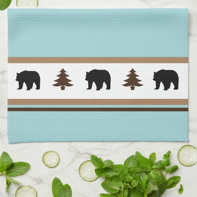 Kitchen Towel-Yellowstone Lodge 3 Bear and Trees Tea Towel (Folded)
