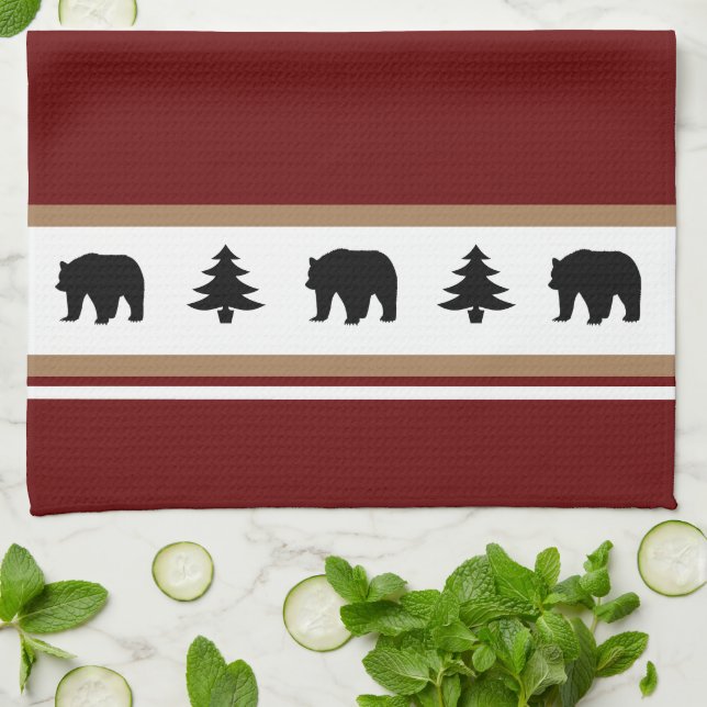 Kitchen Towel-Yellowstone Lodge 3 Bear and Trees Tea Towel (Folded)