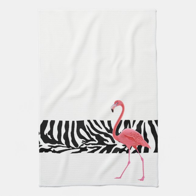 Kitchen Towel-Zebra Print/Flamingo Tea Towel (Vertical)