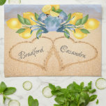 Kitchen Towels<br><div class="desc">Low Country Boil Engagement or rehearsal dinner. Crabs and Lemon Wedding Hearts in Sand with Family Monogram, </div>