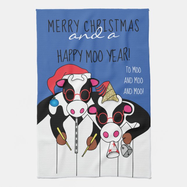 Kitchen Towels Merry Christmas & a Happy Moo Year (Vertical)
