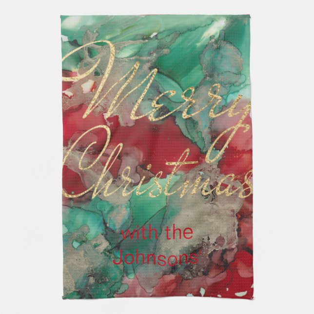 Kitchen Towels Merry Christmas Colourful Gold (Vertical)