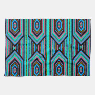 Kitchen Towels Mexican Inca Stripe (1) Teal blue
