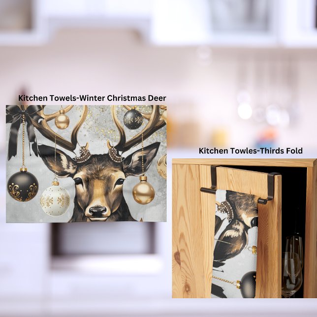 Kitchen Towels Winter Christmas Deer  (Brighten up any kitchen this Christmas with this elegant winter Christmas deer.)