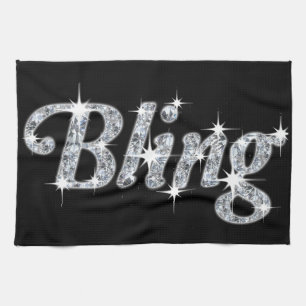 kitchen towl featuring faux diamond bling design tea towel