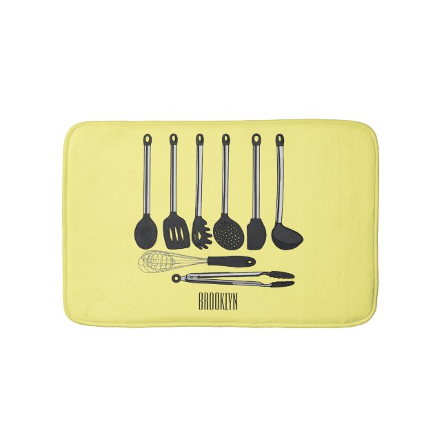 Kitchen utensil cartoon illustration  bath mat (Front)