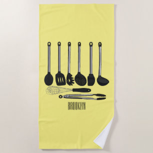 Kitchen utensil cartoon illustration beach towel