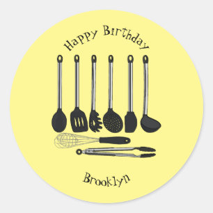 Kitchen utensil cartoon illustration classic round sticker
