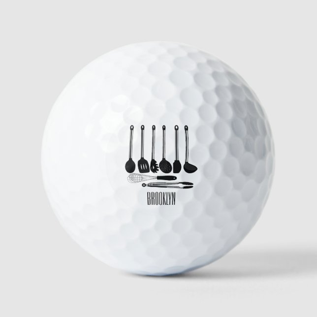 Kitchen utensil cartoon illustration  golf balls (Front)