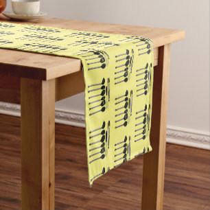 Kitchen utensil cartoon illustration short table runner