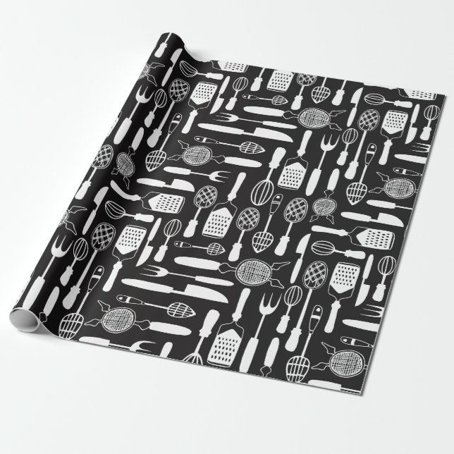 Kitchen Utensil Pattern Wrapping Paper (Unrolled)