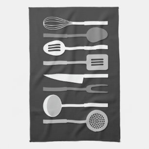 Kitchen Utensil Silhouettes Monochrome II Tea Towel