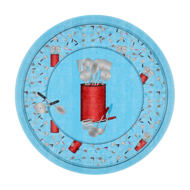 Kitchen Utensils,Blue-12in ROUND CUTTING BOARD (Front)
