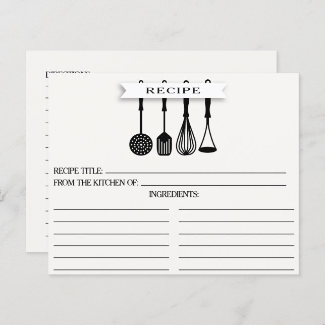 Kitchen Utensils Bridal Shower Recipe Cards (Front/Back)