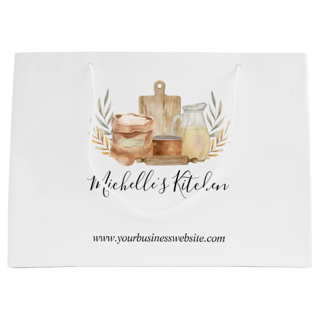 Kitchen Utensils Food Watercolor Home Catering Large Gift Bag (Front)