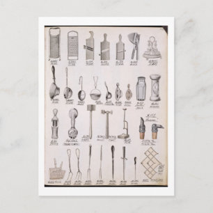 Kitchen utensils, from a trade catalog of domest postcard