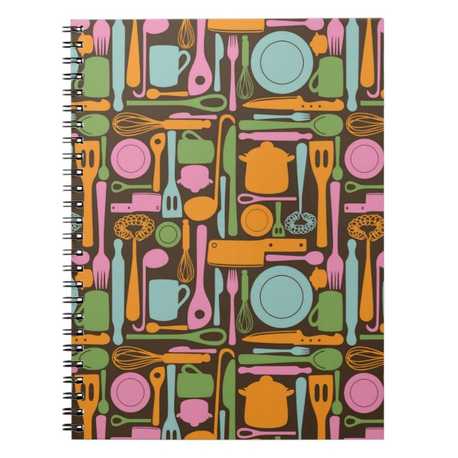 Kitchen Utensils Pattern 3 Spiral Notebook (Front)