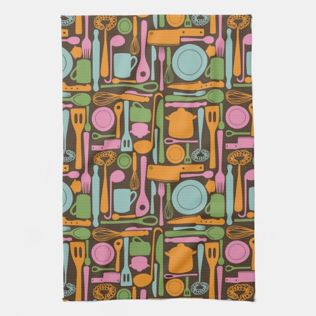 Kitchen Utensils Pattern 3 Tea Towel (Vertical)
