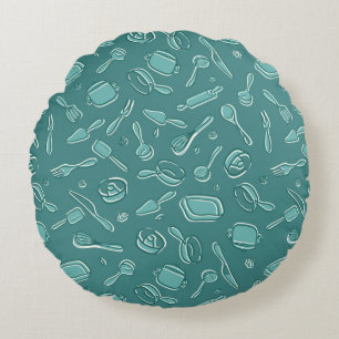 Kitchen Utensils Pattern Round Cushion