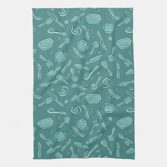 Kitchen Utensils Pattern Tea Towel (Vertical)