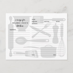 Kitchen utensils recipe cards, neutral grey postcard