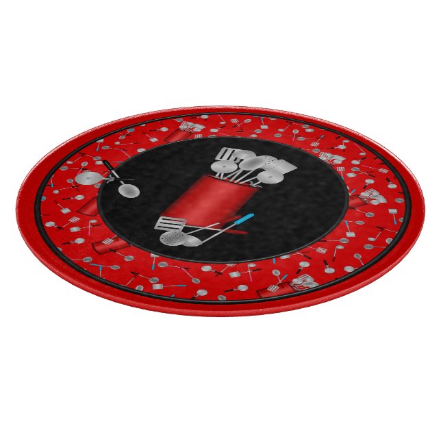 Kitchen Utensils,Red Blk-12in ROUND CUTTING BOARD (Corner)