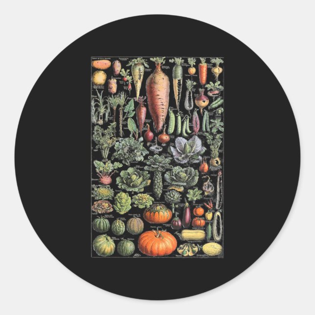 kitchen vegetable identification reference chart classic round sticker (Front)