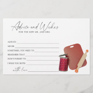 Kitchen wedding - advice and wishes bridal shower stationery