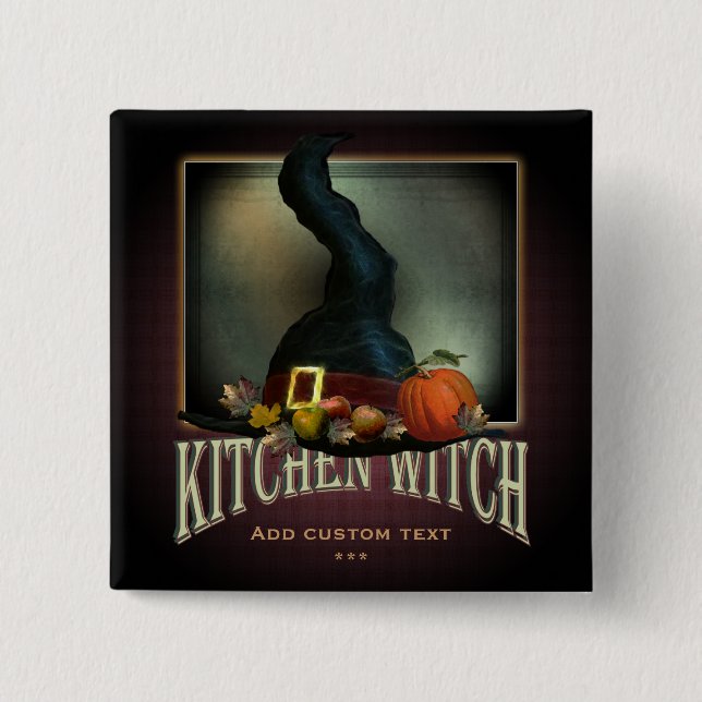 Kitchen Witch 15 Cm Square Badge (Front)