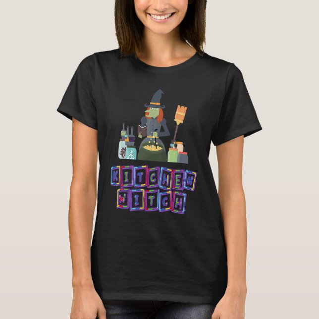 Kitchen Witch Lady Chef  Humorous T-Shirt (Front)