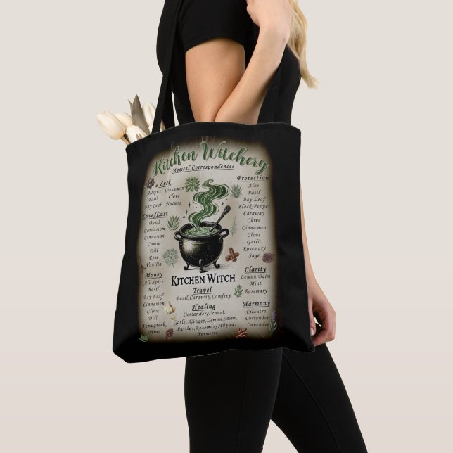 Kitchen Witchery Magical Herbs Correspondences  Tote Bag (Close Up)