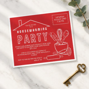 Kitchenware Bold Red Housewarming Invitation