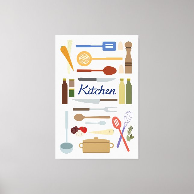 Kitchenware Illustration+Type Design Colour Canvas Print (Front)