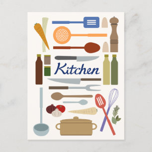 Kitchenware Illustration+Type Design Colour Postcard