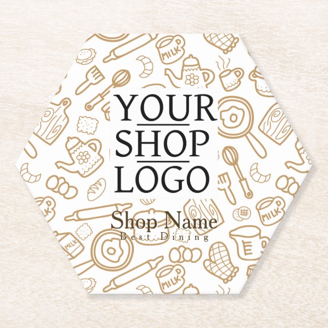 Kitchenware White Brown Logo Paper Coaster (Front)