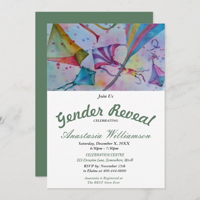 KITE FLYING BABY GENDER REVEAL PARTY INVITATION (Front/Back)