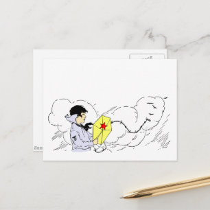 Kite Flying Boy Vintage Art Postcard