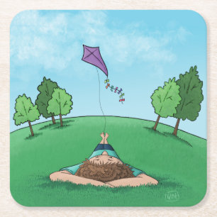 Kite Flying  Square Paper Coaster