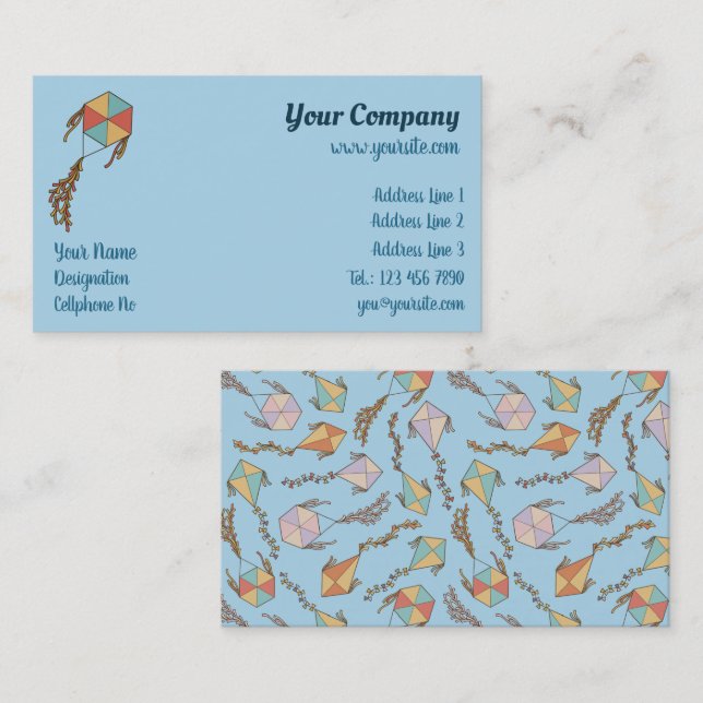 Kite Icons Light Blue Business Card (Front/Back)