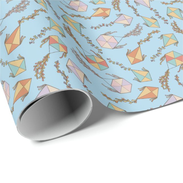 Kite Icons Pattern Light Blue Wrapping Paper (Roll Corner)