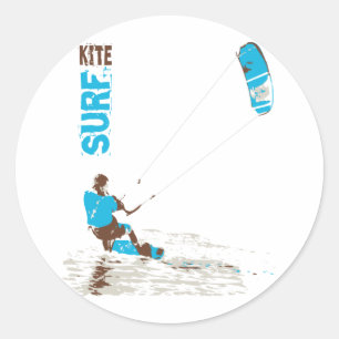 kite surf classic round sticker