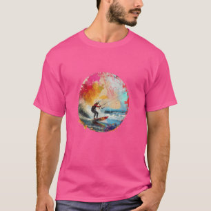 Kite Surfer Ocean Sunset Waves Surfing Art T-Shirt