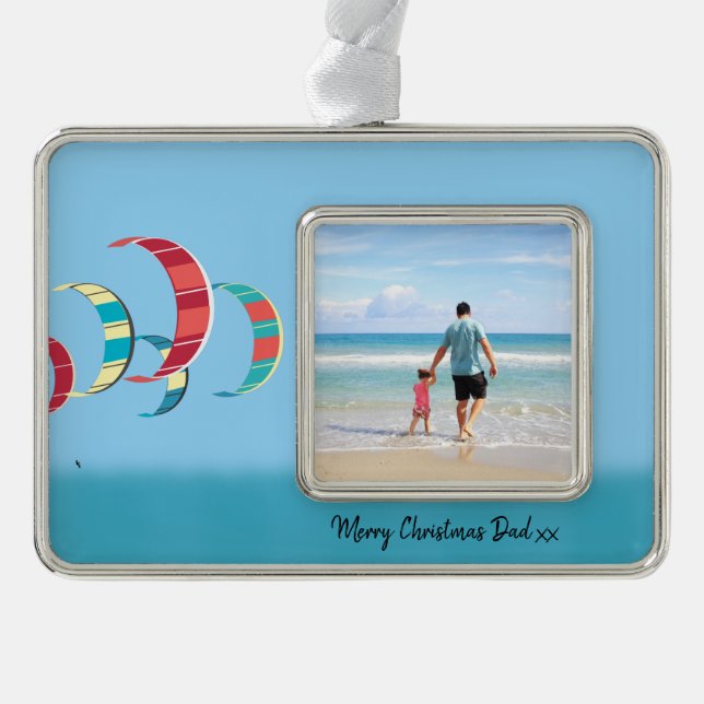Kite Surfing Silver Plated Framed Ornament (Front)
