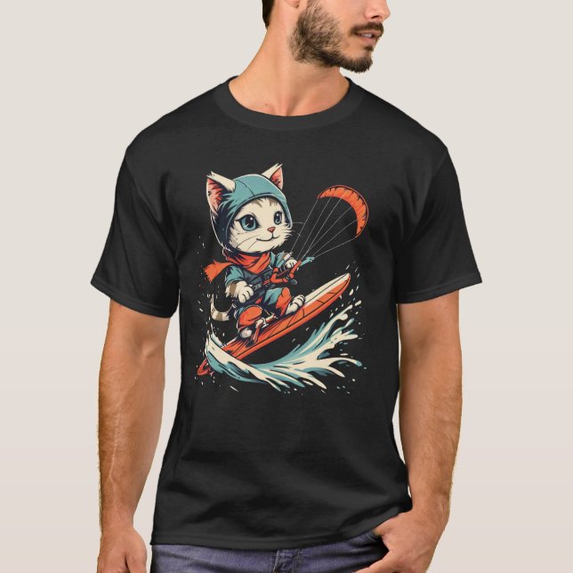 Kiteboarder Cat on Kiteboarding T-Shirt (Front)