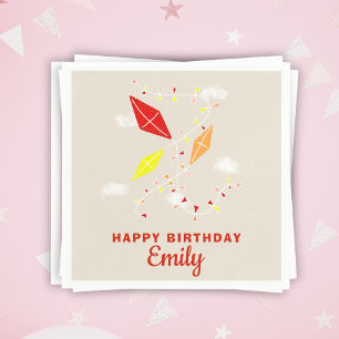 Kites Beige Kids Happy Birthday Party Napkin