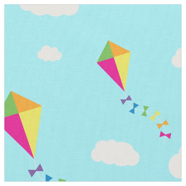 Kites Cute Colourful Kids Fabric (Close Up)