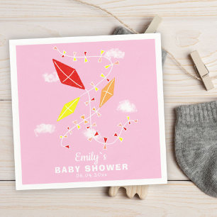 Kites in Sky Pink Girl Baby Shower Party Napkin