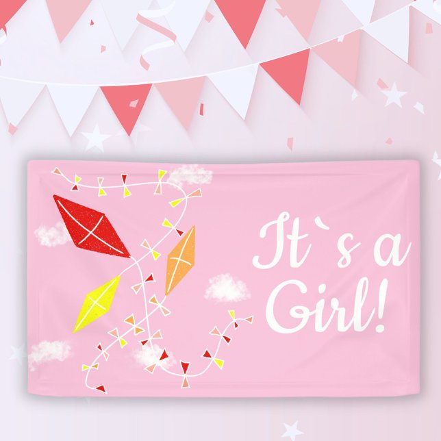 Kites in Sky Pink It`s a Girl Baby Shower Banner (Creator Uploaded)